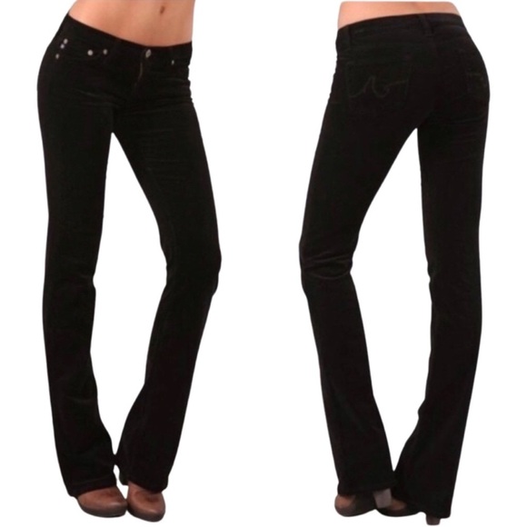 Ag Adriano Goldschmied Pants - AG Adriano Goldschmied 31R Angel Bootcut Corduroy Pants Black Low Rise Y2K Cords